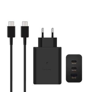 Chargeur Secteur Ultra Rapide TRIO 65W, 2x Ports USB Type C & 1x USB Type A ( avec le câble ) Chargez 3 appareils en même temps ! Optez pour la charge rapide NOIR