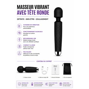 Article Masseur Vibrant Rechargeable à Tête Ronde – 10 Modes de Vibration