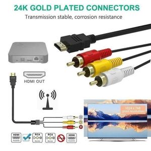 Câble HDMI Vers RCA, Connecteur De Câble AV Audio Vidéo 1080P HDMI Mâle Vers 3-RCA, Adaptateur 
