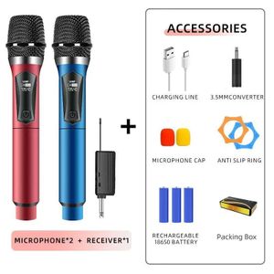 Microphones Sans Fil UHF 2 Pièces avec Récepteur – Pour Karaoké à Domicile, Fête, Réunion, Conférence, Discours, Culte d’Église, Soirée et Petite Performance