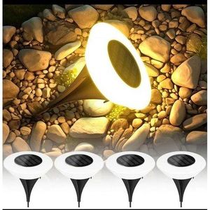 Lot de 4 lampes solaires d'extérieur à 12 LED étanches pour cour, jardin, pelouse, allée, terrasse,