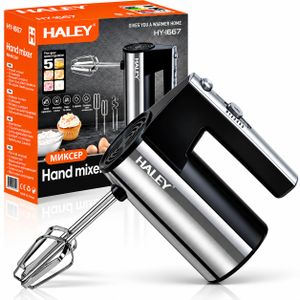HALEY Batteur Électrique à Main 500W – 5 Vitesses + Turbo, Fouets et Crochets en Acier Inoxydable, Mixeur de Cuisine Puissant pour Gâteaux, Crèmes, Œufs, Desserts et Pâtes, HY-1667