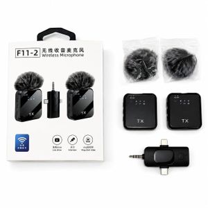 Microphone cravate sans fil, 3 en 1 pour smartphones iPhone et Android, appareils photo et ordinateurs portables, ports USB-C et Lightning,réduction du bruit, 2 émetteurs et 1 récepteur, installation facile 