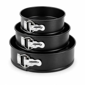 Moules à Gâteau à Charnière Antiadhésifs – Lot de 3 – Formes Rondes – Acier Carbone – Fond Amovible – Idéal Cheesecake, Génoise & Pâtisserie