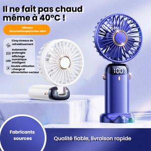 Ventilateur Portable à Main avec Écran LED,5 Vitesses de Vent,Réglable à 90°,Rechargeable Type-C,Suspendable/Support de Bureau/Téléphone pour Voyage & Bureau,Vert