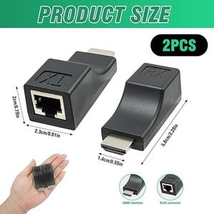 Adaptateur RJ45 HDMI CAT-6/6E Extendeur RJ45 ver HDMI - Prise en Charge de l'Affichage HDTV 2K 4K, Distance d'Application Jusqu'à 30 m, Ne Prend Pas en Charge Le Protocole HDCP