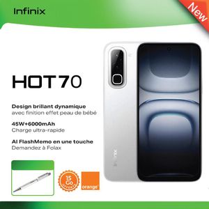 Infinix HOT 70 - 128Go+4Go -6.78" 6000 mAH  -2SIM 4G 8/50Mpx  Gris - Garantie 12 Mois 