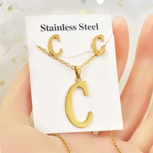 Fashion Forms Ensemble Chaîne et boucles d'oreilles pendentif C couleur doré idéal cadeau pour anniversaire, mariage, saint Valentin