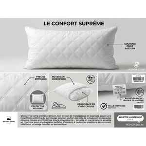 Pack de 2 Oreiller Premium Ergonomique - Confort Suprême et Soutien Cervical- Anti-Acarien