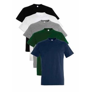 Lot De 5 Tee-shirts En Pur Coton Noir, Blanc, Gris , Vert, Bleu