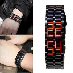 Mode Digital Lave Montres Fer Métal Rouge LED Hommes - Noir