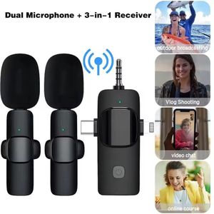 Double Micro Cravate Sans Fil 3-en-1 (iPhone, Type-C, Jack) - Pour TikTok & Vlog Conference Live & Interviews