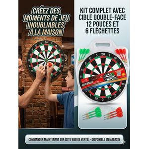 Jeu de Fléchettes Complet – Cible Double-Face 12 Pouces – Avec 6 Fléchettes Incluses