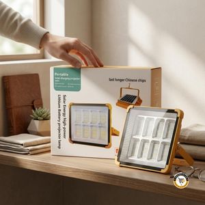 Projecteur Solaire Portable Rechargeable High-Power – Lampe LED Extérieure Étanche avec Batterie Lithium, Panneau Solaire, Sortie USB Powerbank & Signal d'Alarme