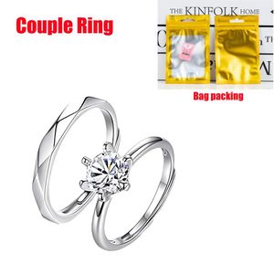Ensemble de bagues de mariage réglables en argent et diamant pour couples – argenté