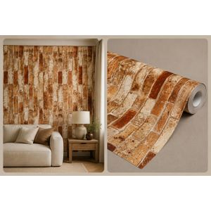 Papier Peint Mural Autocollant Effet Briques Vintage Marron et Beige – 10 m x 45 cm