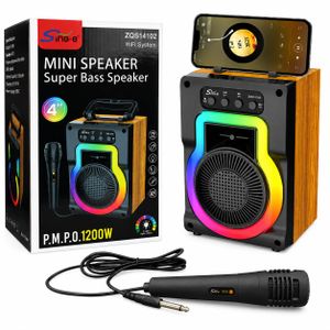 SinG-e Haut-parleur Bluetooth Portable Sing– ZQS14103W 4 Pouces avec Microphone Filaire, Lumière RGB, Radio FM, USB/TF