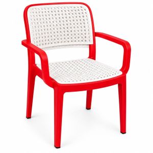 Chaise plastique rouge et blanche avec accoudoirs – Chaise de jardin / maison