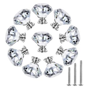 TodyJeyHo Boutons de tiroir en cristal pour armoires et tiroirs, poignées en verre diamant, pack de 10 pièces argentées (30mm clair)