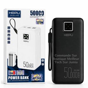 Hepu Power Bank 50000mAh HP-249 Noir - Charge Rapide 22.5W PD & QC 3.0 - 8 Sorties Intégrées -Large Compatiblité Iphone Samsung Tecno Xiomi Etc