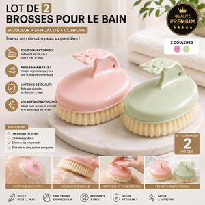 Lot de 2 Brosses pour le Bain et la Douche – Brosses de Nettoyage du Corps à Poils Denses – Vert et Rose