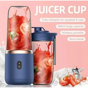 Mini mixeur portable pour jus de fruits — Bouteille électrique individuelle, rechargeable par USB — Idéal pour la maison et la cuisine — Bleu