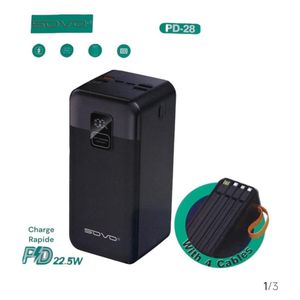 Sovo Powerbank PD 28 – 50000 mAh Noir – Charge Rapide 22,5 W – 4 Câbles Intégrés – Écran LED affiche niveau batterie 
