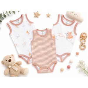 Lot de 3 Barboteuses Bébé en Coton Doux Premium - 6 à 9 Mois - Ensemble Bodies Bébé Fille Sans Manches - Rose / Blanc