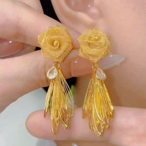 doré Boucles d'Oreilles Rose Polyvalentes Luxe Léger 