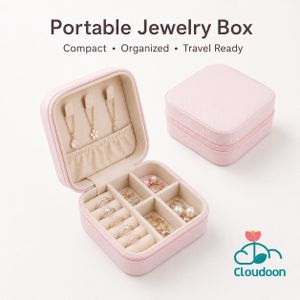 Cloudoon Boîte à bijoux en cuir PU avec séparateurs amovibles - Rose clair