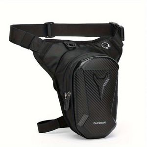 Sacoche de jambe pour moto avec prise casque, bandoulière réglable et double compartiment zippé - Sacoche ceinture de moto outdoor en EVA noir.