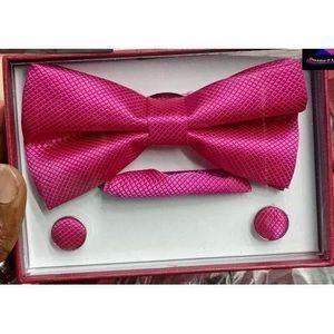 Coffret Nœud Papillon + Pochette + Bouton De Manchettes - Fushia