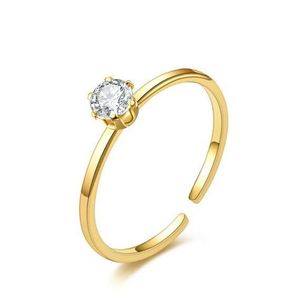 In Bague ouverte en or avec pierre en zircon – Style minimaliste ajustable