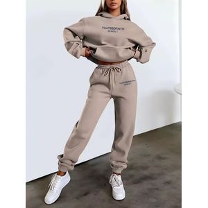 Kepokasn Ensemble 2 pièces femme : sweat-shirt à capuche + jogging - kaki