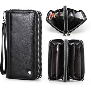Portefeuille Long Double Zippé en Simili Cuir – Noir