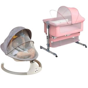 Oem PACK CONFORT BÉBÉ 0-9 MOIS - Transat Balançoire Électrique Grise + Berceau Cododo Rose