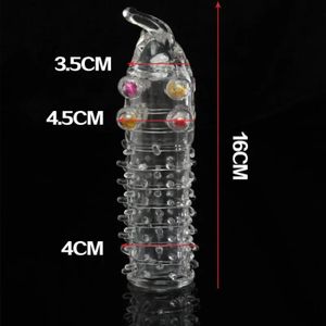 Manchon Stimulant Transparent avec Picots et Perles - 16 x 4 cm