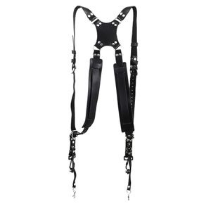 Sangle Double Epaule en Cuir Noir - Sangle pour Appareil Photo - Supporte 2 Appareils