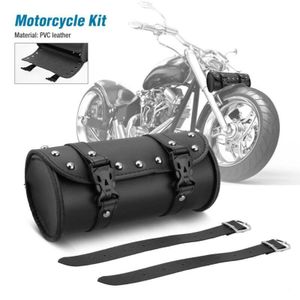 Sacs de selle de moto universels, sac de moto imperméable en cuir PU rond pour sac de guidon, sac arrière avec 2 sangles