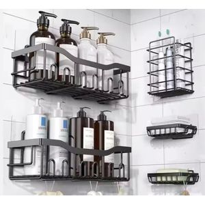 Étagère d'Angle de Douche Sans Perçage – Support de Rangement Mural pour Salle de Bain et Cuisine – Métal Inoxydable Noir Ultra Résistant