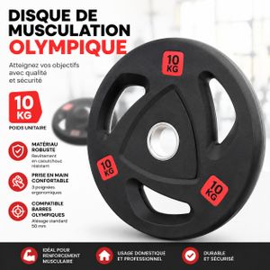 Disque de Musculation Olympique 10 KG avec 3 Poignées – Noir