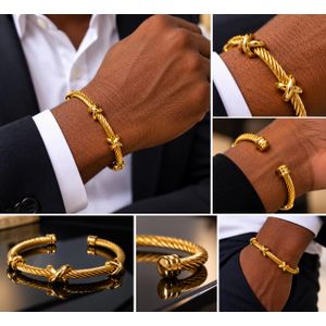 Mode Bracelet Homme en Acier Inoxydable Doré Tressé avec Design Élégant