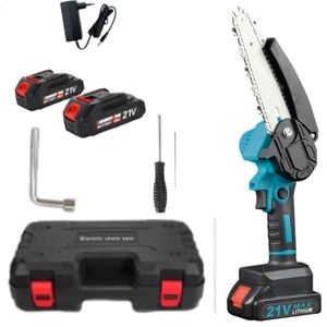 Mini Tronçonneuse Sans Fil 21V - Élagueuse Électrique Portable avec 2 Batteries Lithium + Mallette de Transport - Scie à Chaîne Rechargeable pour Jardinage et Coupe de Bois