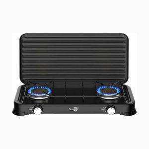 Starlux Cuisinière à Gaz – Réchaud de Table à 2 Brûleurs – Design Élégant avec Couvercle de Protection – Allumage Précis & Haute Efficacité Énergétique – Finition Noir Mat