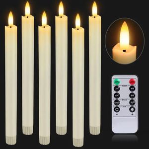Lot de 6 bougies LED coniques sans flamme avec télécommande et minuterie de 9,6 pouces - Flamme à effet de cire réaliste alimentée par batterie