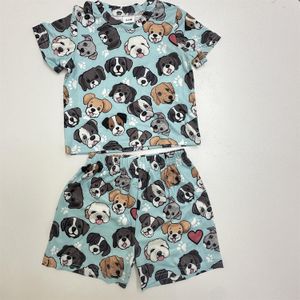Catpapa 0-3 ans, bébé bleu, short deux pièces imprimé chiot mignon, convient pour les fêtes, les activités de plein air, confortable et frais, facile à nettoyer.