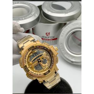 Joefox Montre étanche Pour Homme, De Luxe, En Acier Argenté, Numérique, à Quartz, Analogique - Or