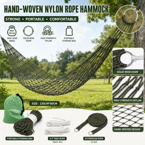 Hamac de camping extérieur, corde épaisse, balançage en maille, tissé à la main - Vert
