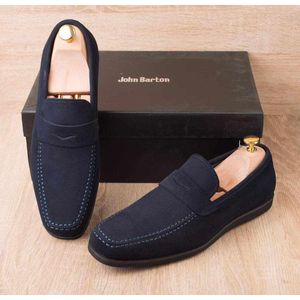 John Barton Mocassin Homme Très élégant Daim-Bleu Nuit