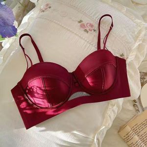 Soutien gorge visage de luxe nacré rétro français-sans armature-Rouge-S